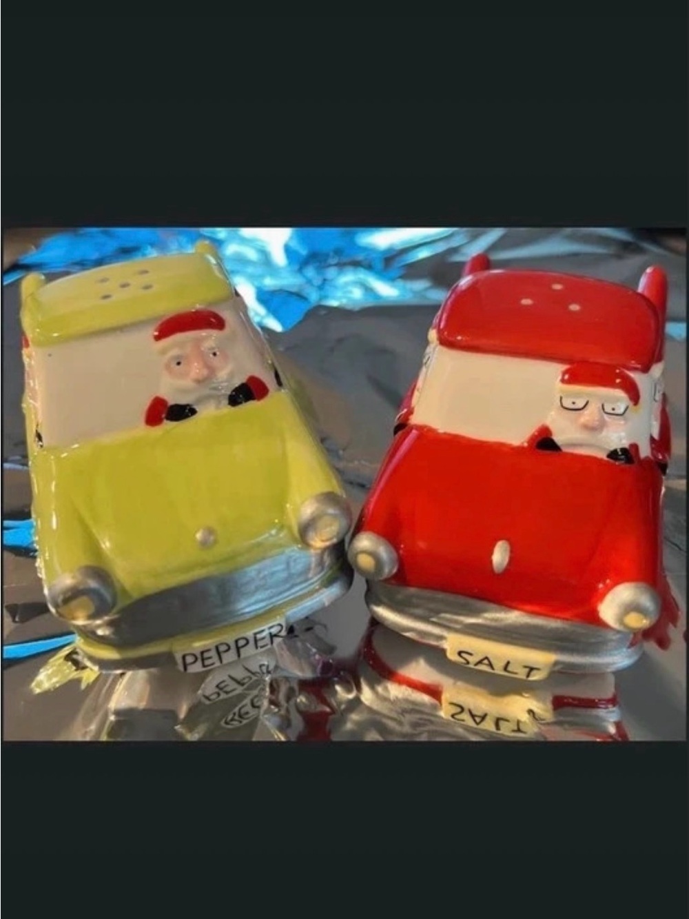 Holiday Car Salt & Pepper Shaker Set - Red and Lime Green